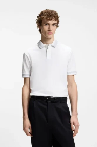 Contrast-tipping slim-fit polo shirt in mercerised cotton