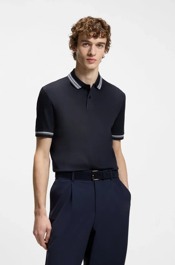 Contrast-tipping slim-fit polo shirt in mercerised cotton Contrast-tipping slim-fit polo shirt in mercerised cotton