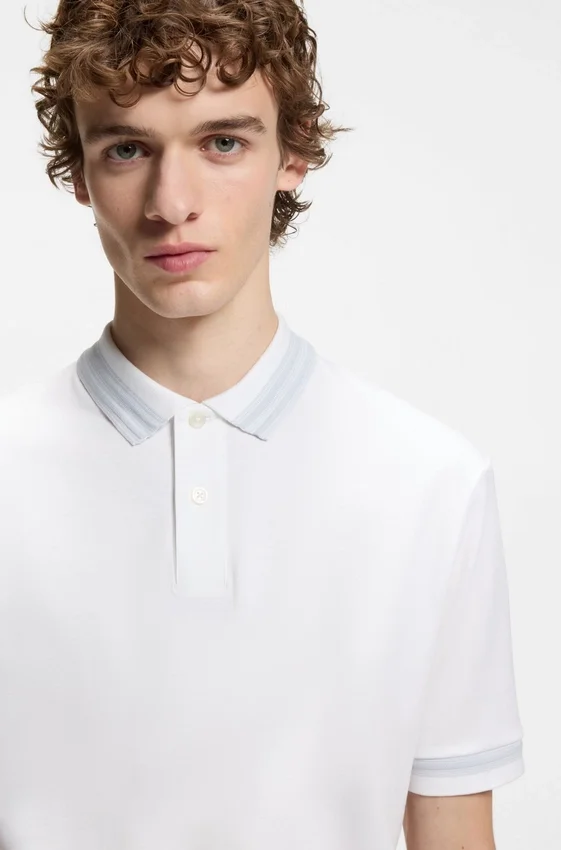 Contrast-tipping slim-fit polo shirt in mercerised cotton Contrast-tipping slim-fit polo shirt in mercerised cotton
