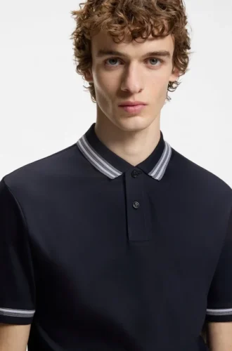 Contrast-tipping slim-fit polo shirt in mercerised cotton