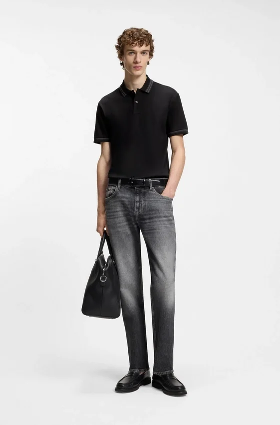 Contrast-tipping slim-fit polo shirt in mercerised cotton Contrast-tipping slim-fit polo shirt in mercerised cotton