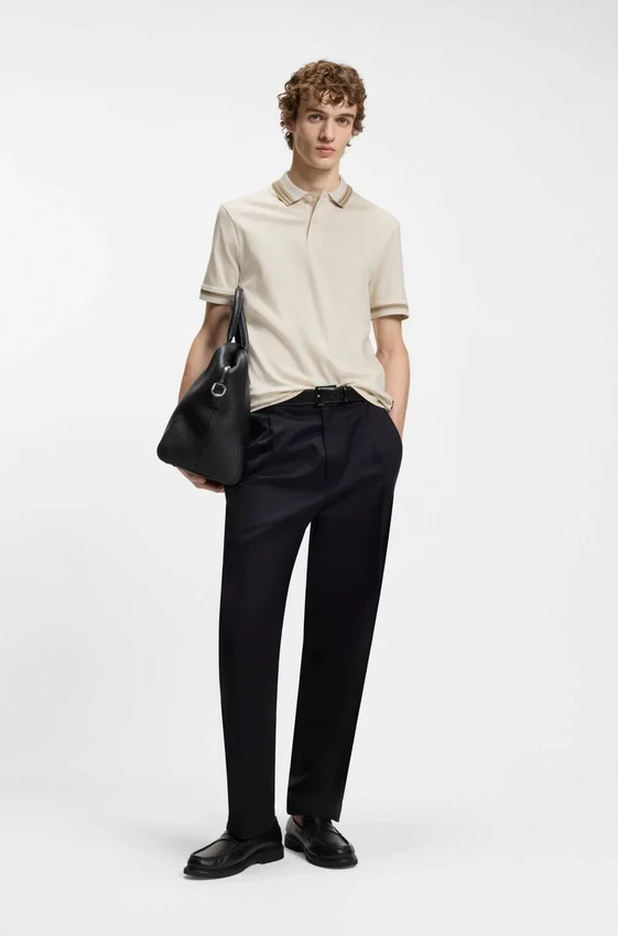 Contrast-tipping slim-fit polo shirt in mercerised cotton Contrast-tipping slim-fit polo shirt in mercerised cotton