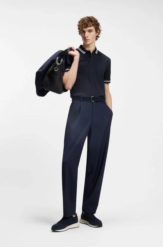 Contrast-tipping slim-fit polo shirt in mercerised cotton Contrast-tipping slim-fit polo shirt in mercerised cotton