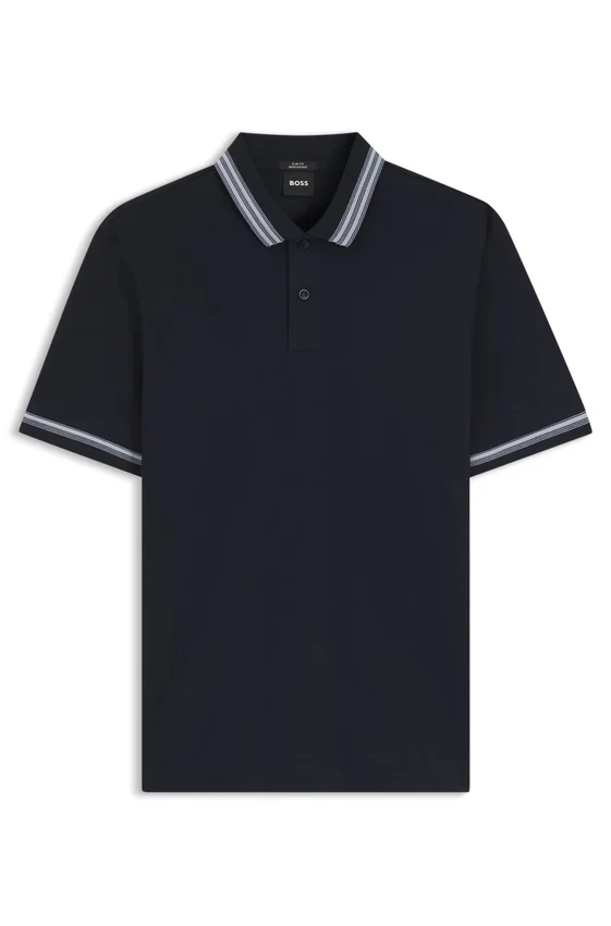 Contrast-tipping slim-fit polo shirt in mercerised cotton Contrast-tipping slim-fit polo shirt in mercerised cotton