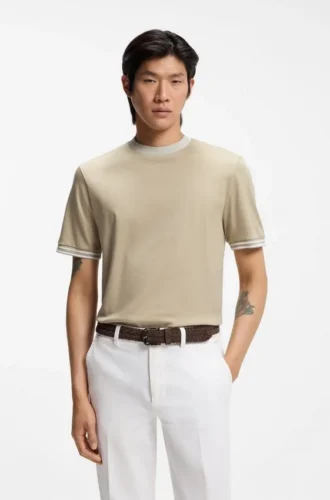 Contrast-tipping slim-fit T-shirt in mercerised cotton