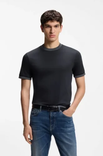 Contrast-tipping slim-fit T-shirt in mercerised cotton