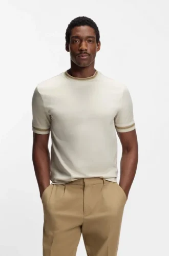 Contrast-tipping slim-fit T-shirt in mercerised cotton