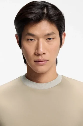 Contrast-tipping slim-fit T-shirt in mercerised cotton