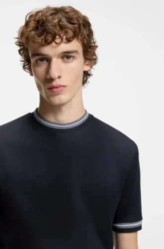 Contrast-tipping slim-fit T-shirt in mercerised cotton