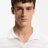 Cotton-blend knit polo with horizontal stripe. Cotton-blend knit polo with horizontal stripe.