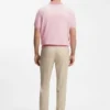 Cotton-blend knit polo with horizontal stripe.