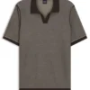 Cotton-blend knit polo with horizontal stripe.