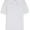 Cotton-blend knit polo with horizontal stripe. Cotton-blend knit polo with horizontal stripe.