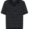 Cotton-blend knit polo with horizontal stripe.