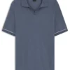 Cotton-blend knit polo with horizontal stripe.