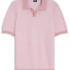 Cotton-blend knit polo with horizontal stripe.