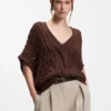 Cotton-blend knit top with cable detailing