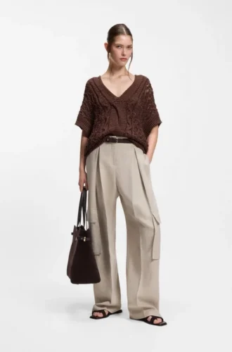 Cotton-blend knit top with cable detailing