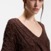 Cotton-blend knit top with cable detailing