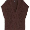 Cotton-blend knit top with cable detailing