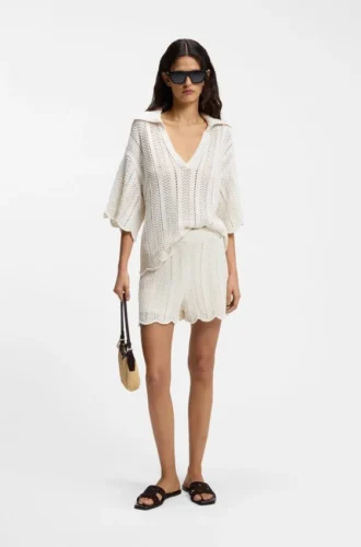 Cotton-blend knitted shorts with wave structure