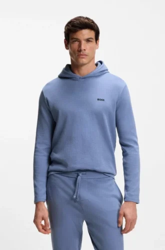 Cotton-blend pajama hoodie with waffle structure