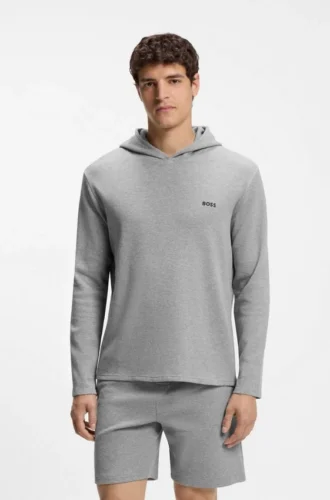 Cotton-blend pajama hoodie with waffle structure