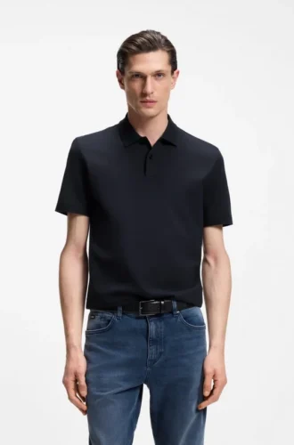 Cotton-blend polo shirt with bubble-structured jacquard