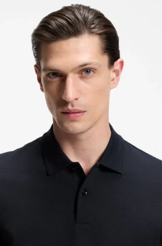 Cotton-blend polo shirt with bubble-structured jacquard