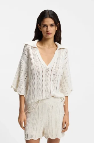Cotton-blend sweater with knitted wave structure