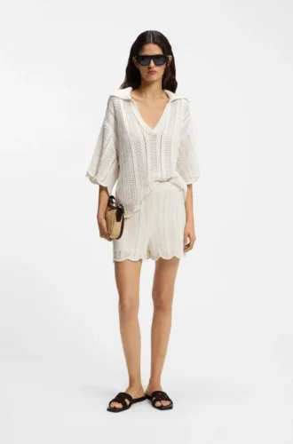 Cotton-blend sweater with knitted wave structure