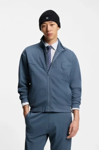 Cotton-blend sweatshirt with drop-needle stripe