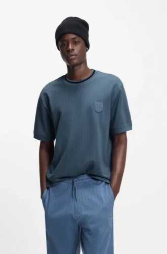 Cotton-blend T-shirt with drop-needle stripe