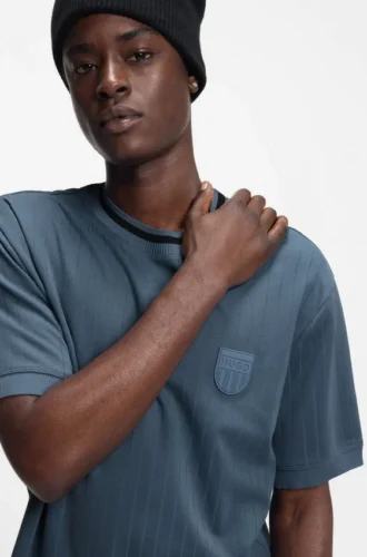 Cotton-blend T-shirt with drop-needle stripe