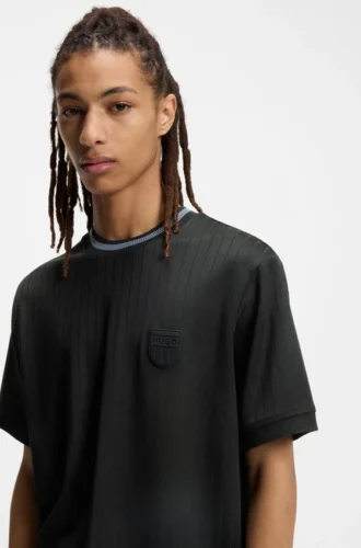 Cotton-blend T-shirt with drop-needle stripe