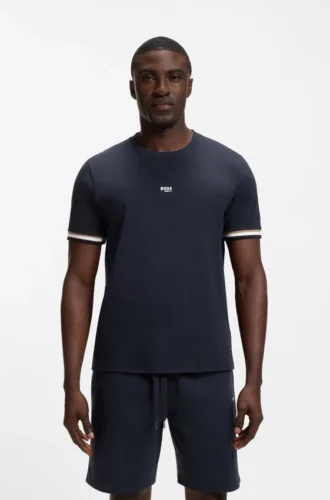 Cotton-blend T-shirt with logo and signature stripes