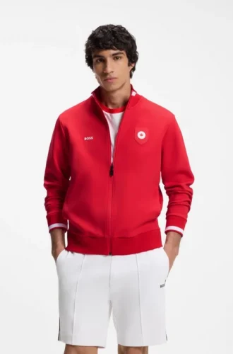 Cotton-blend zip-up sweatshirt with country-flag badge
