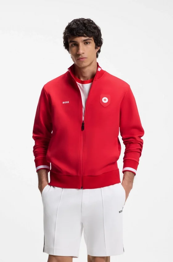 Cotton-blend zip-up sweatshirt with country-flag badge Cotton-blend zip-up sweatshirt with country-flag badge