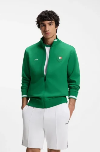 Cotton-blend zip-up sweatshirt with country-flag badge