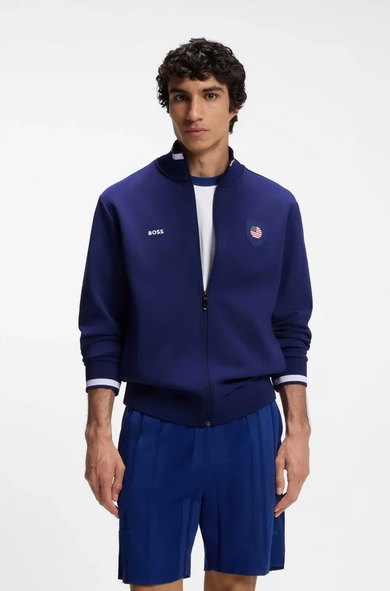 Cotton-blend zip-up sweatshirt with country-flag badge Cotton-blend zip-up sweatshirt with country-flag badge