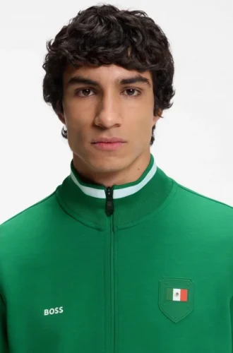 Cotton-blend zip-up sweatshirt with country-flag badge