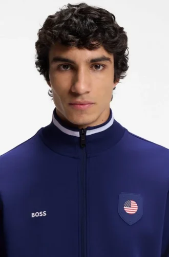 Cotton-blend zip-up sweatshirt with country-flag badge