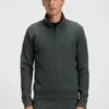 Cotton-blend zipper-neck sweatshirt with waffle structure