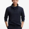 Cotton-blend zipper-neck sweatshirt with waffle structure