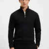 Cotton-blend zipper-neck sweatshirt with waffle structure