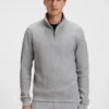 Cotton-blend zipper-neck sweatshirt with waffle structure