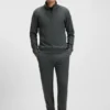 Cotton-blend zipper-neck sweatshirt with waffle structure
