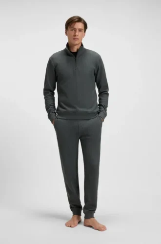 Cotton-blend zipper-neck sweatshirt with waffle structure
