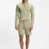 Cotton-blend zipper-neck sweatshirt with waffle structure