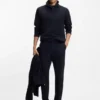Cotton-blend zipper-neck sweatshirt with waffle structure